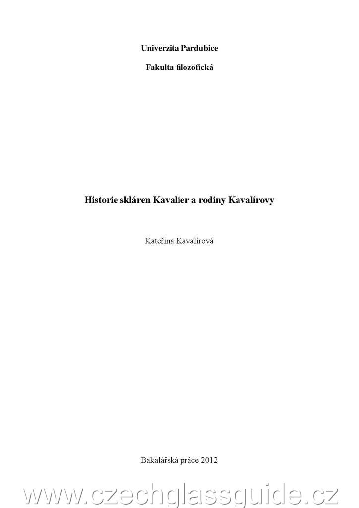 K. Kavalírová: Historie skláren Kavalier -  Bakalářská práce